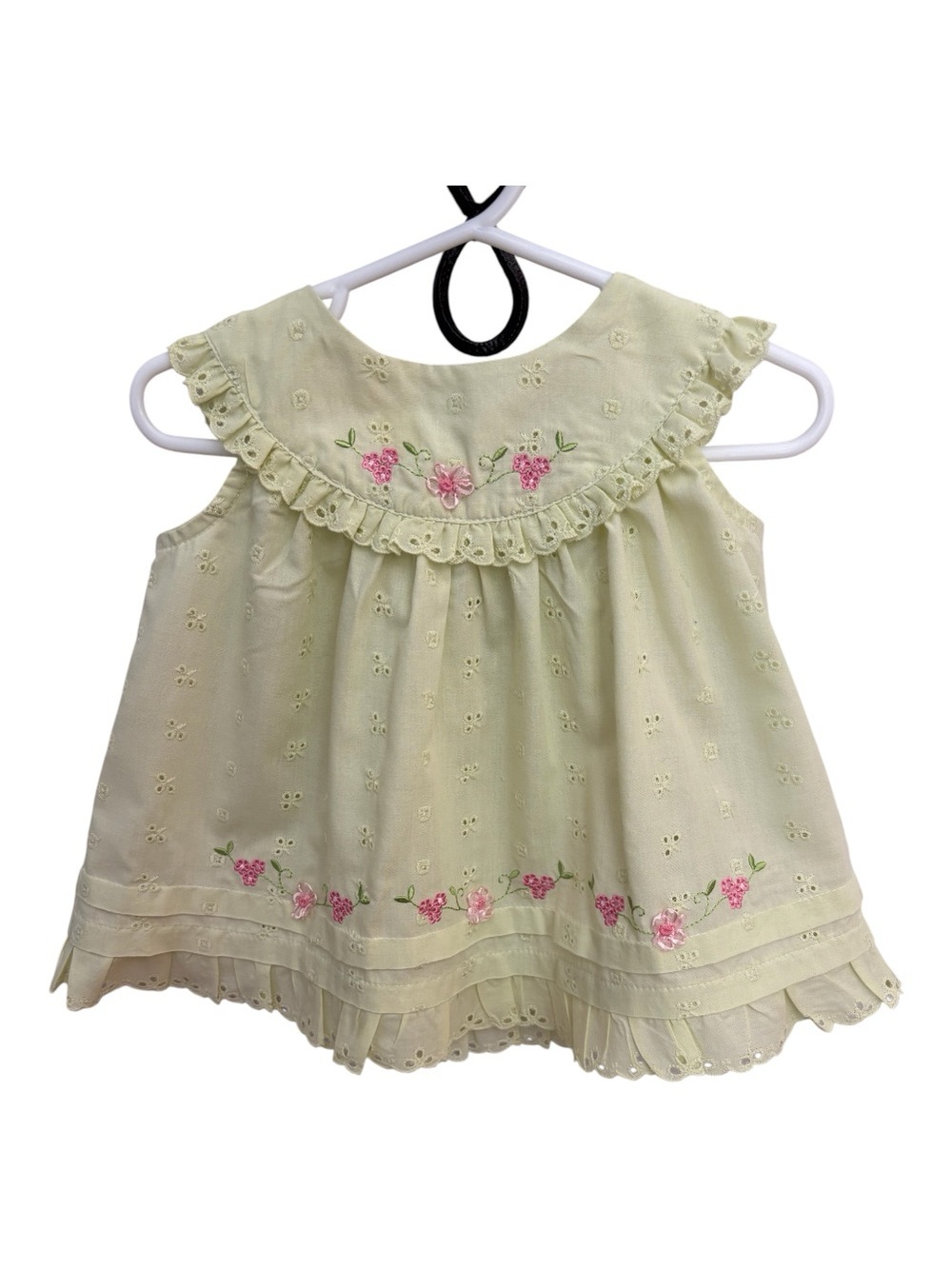 Vintage Little Bitty Pastel Green Eyelet Baby Dress 12M Ruffle Embroidered Y2K